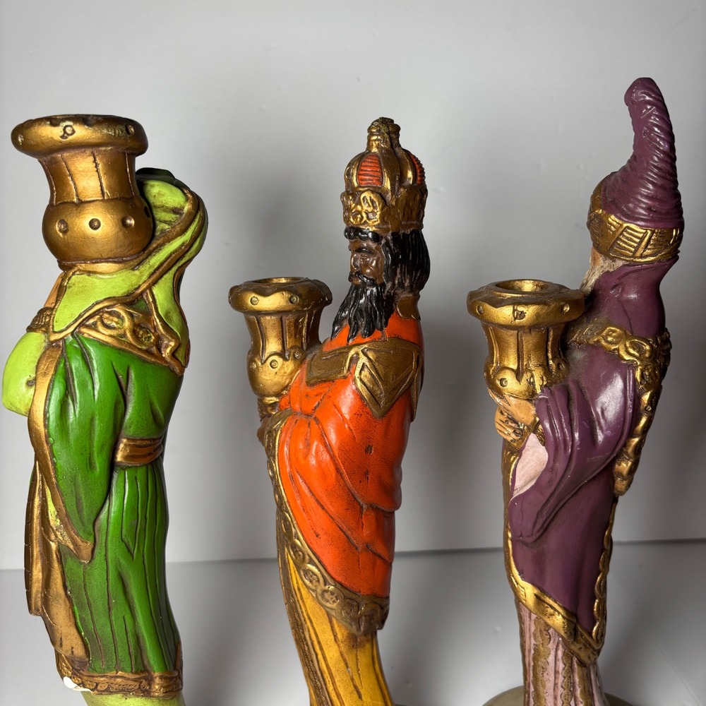 Vintage Set of Wise Men Nativity Figures Candle Holders Christmas Decor Ceramic - Picture 14 of 16